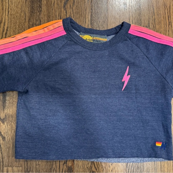 Aviator Nation Tops - AVIATOR NATION Bolt Cropped Classic Five Stripe Crewneck Sweatshirt  S